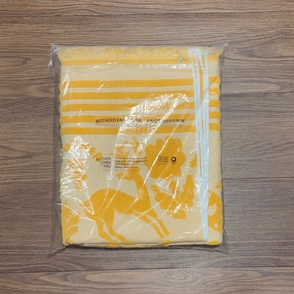 MOTHER The Laid Back Beach Towel Fawn Patrol Yellow Oversized Cotton NWT